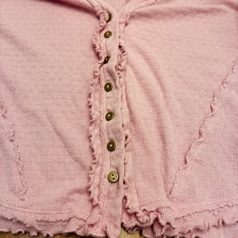 We The Free Women Cardigan Pink Cotton Blend Long Sleeve Button Ruffle Top Large - Picture 8 of 11
